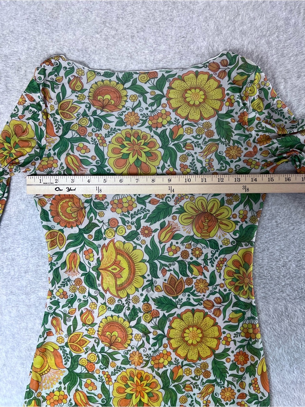 Retro Hippie Mesh Floral Long-Sleeve Mini Sheer Dress Deep V Back - Picture 9 of 14